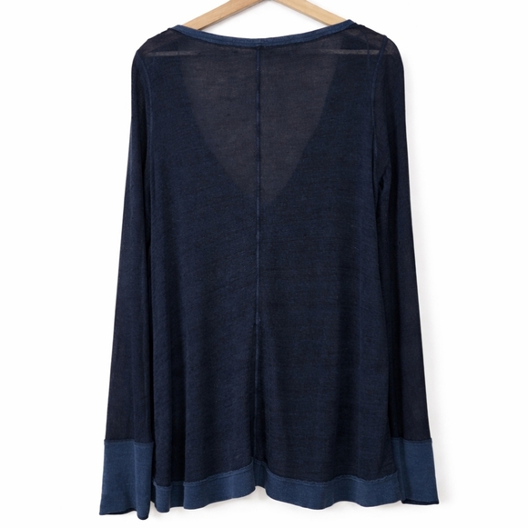 Free People We The Free Affogato Hacci Tunic Top Blue Linen Blend Boho Medium - Picture 3 of 11